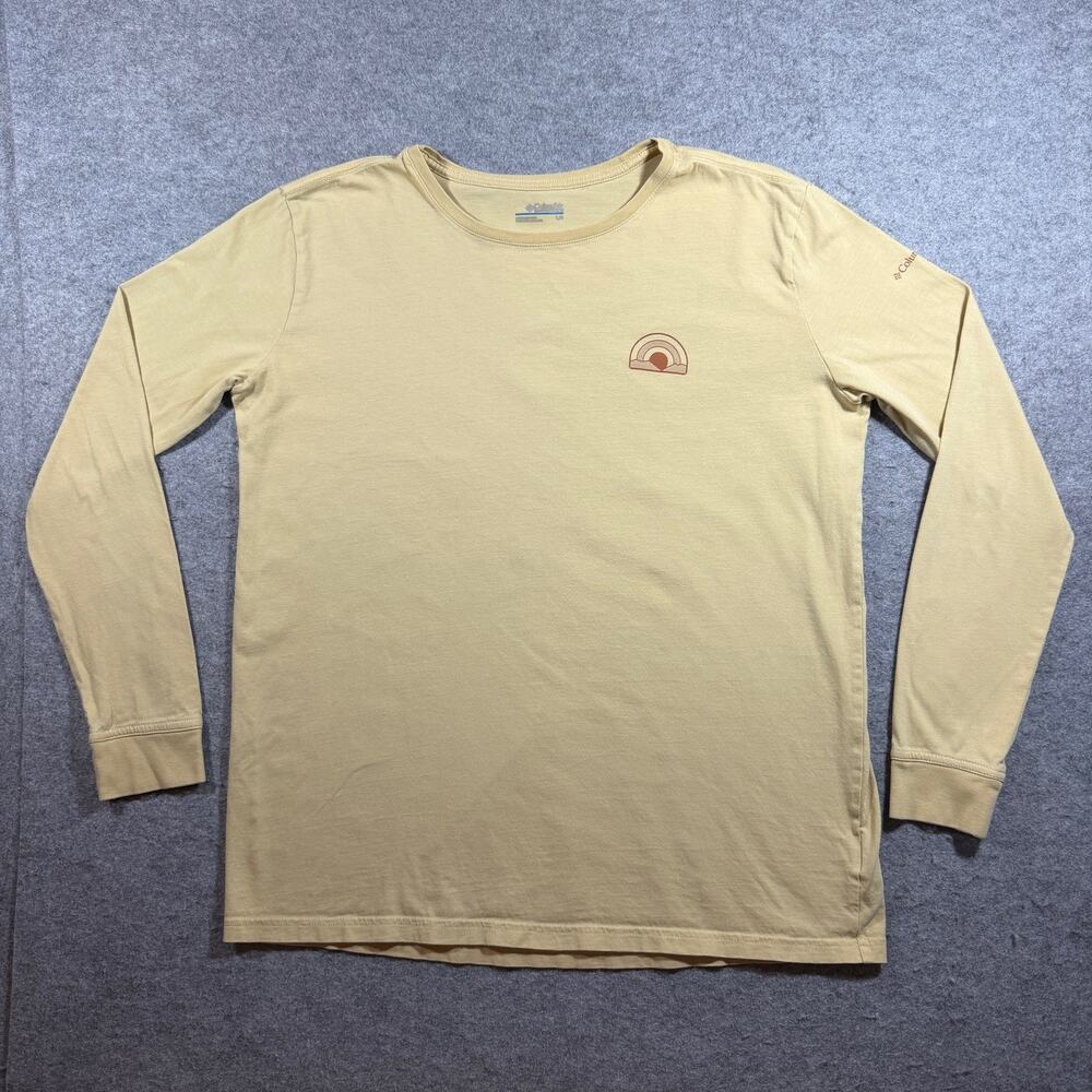 Columbia Long Sleeve T Shirt Womens L Yellow 100% Cotton Sunrise Graphic Outdoor